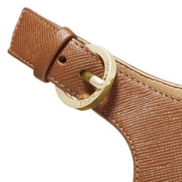 Michael Kors Laney Thong Saffiano Leather Espadrille Sandals Wedges in Luggage - Picture 6 of 7